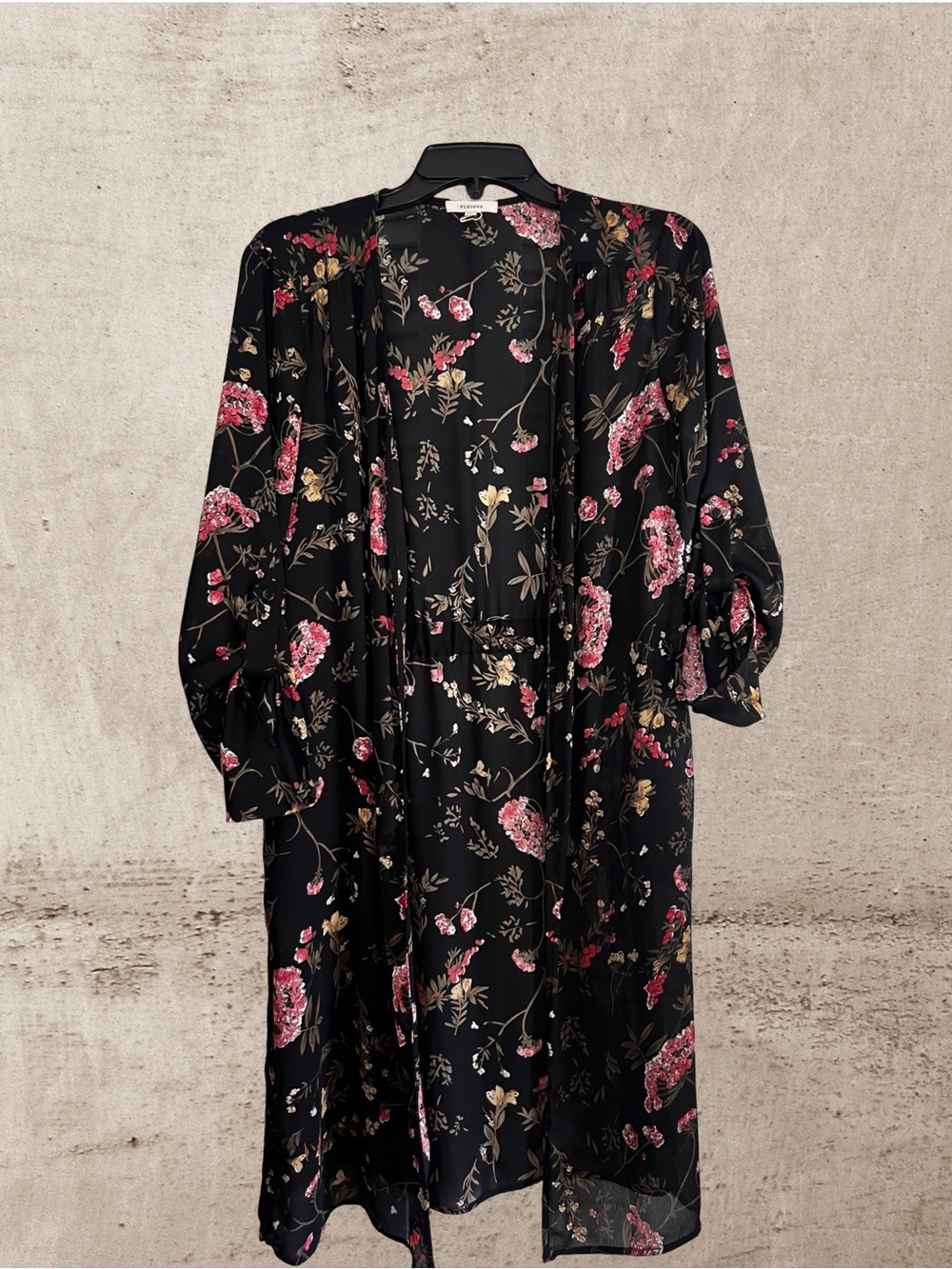 Pleione Black Floral Longline Duster Cardigan Cover-Up